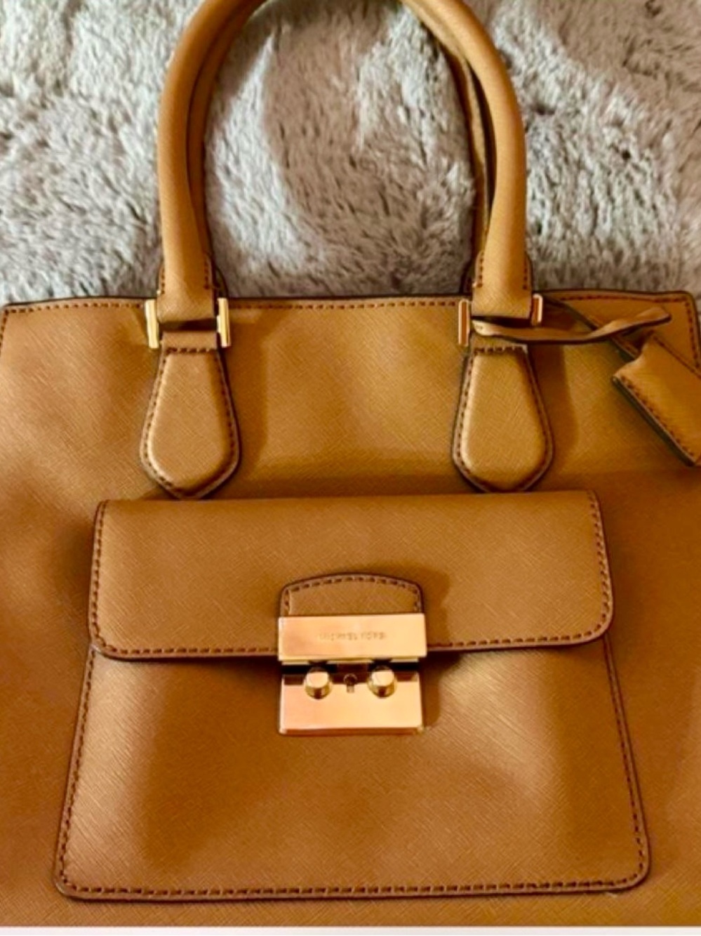 Michael Kors Cognac Leather Top-Handle Satchel with Front Lock - Picture 2 of 11
